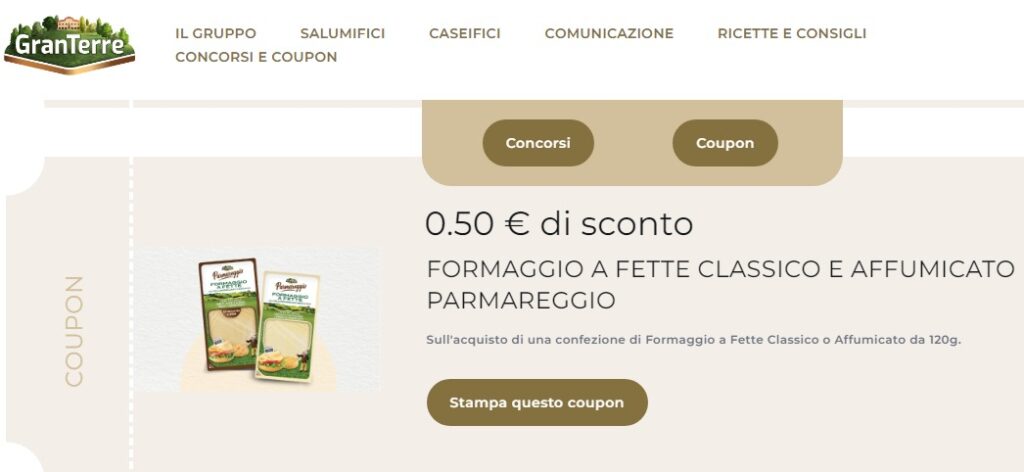 Coupon Parmareggio Formaggio a Fette Classico o Affumicato